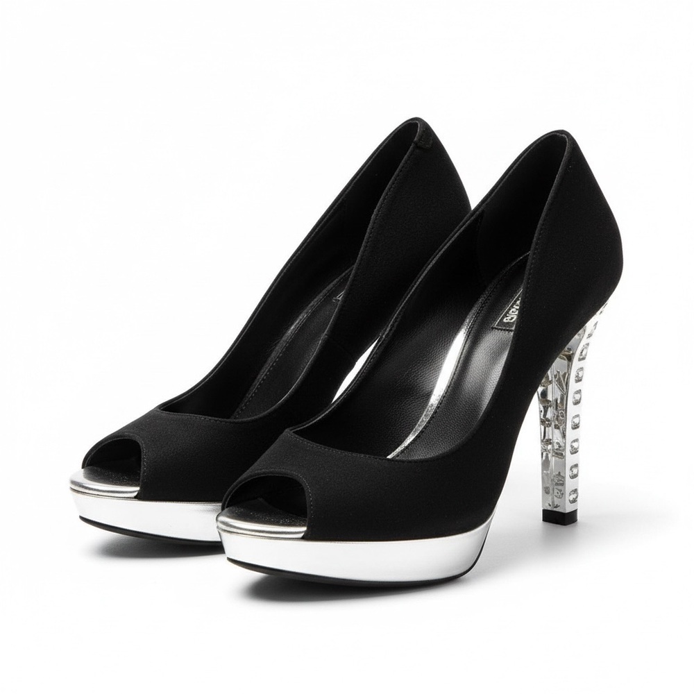 Simply Vera Vera Wang Black & Silver Platform Bling Heels Size 9 1/2